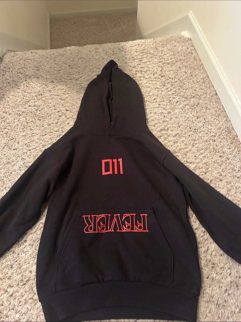 Black Hoodie Sweater with Red Graphic Print